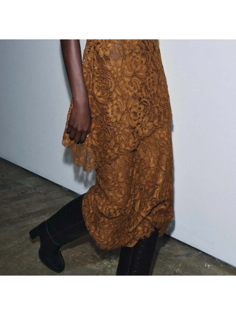Zara Brown Lace Skirt Set